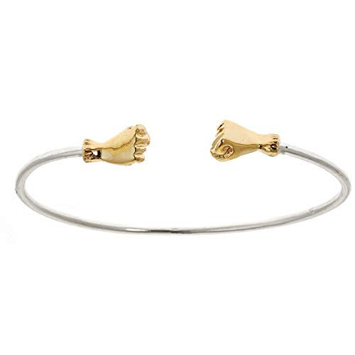 Fist .925 Sterling Silver w. Solid 14K Gold Ends .925 Sterling Silver West Indian Bangle (MADE IN USA) - Betterjewelry