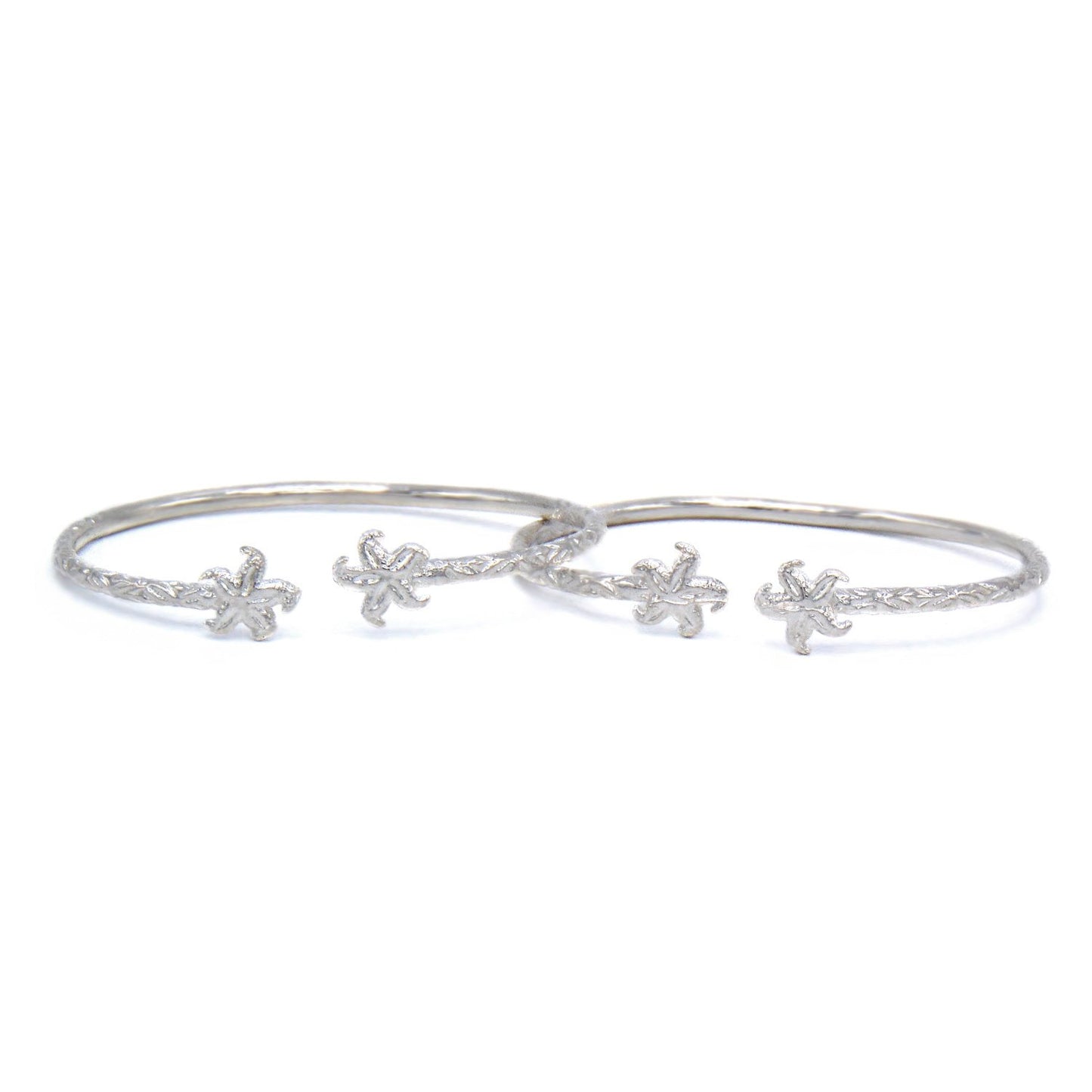 Small Starfish Solid .925 Sterling Silver West Indian Bangles (Pair) - Betterjewelry