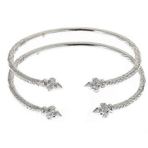 Thin Ridged Arrow .925 Sterling Silver West Indian Bangles (Pair 40g) - Betterjewelry