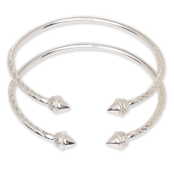Elegant Pointed Ends .925 Sterling Silver West Indian Bangles (Pair 52.2g) - Betterjewelry