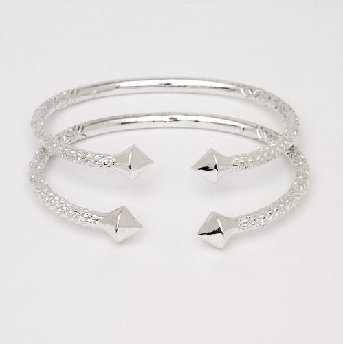 Thick Pyramid Ends .925 Sterling Silver West Indian Bangles (Pair 83.6 g / Size 9) (Made in Usa) - Betterjewelry