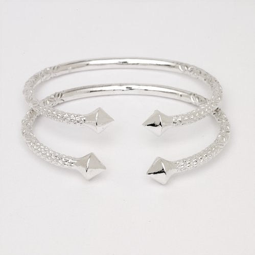 Better Jewelry Thick Pyramid Ends .925 Sterling Silver West Indian Bangle, 1 piece