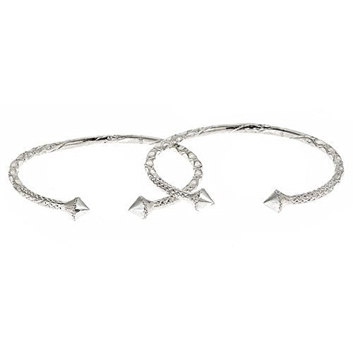 Pyramid Ends .925 Sterling Silver West Indian Bangles (PAIR) (45 grams) - Betterjewelry