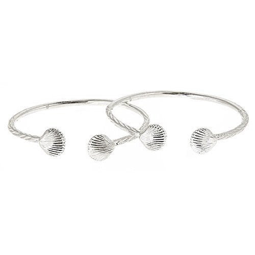 Sea Shell .925 Sterling Silver West Indian Bangles (PAIR) - Betterjewelry