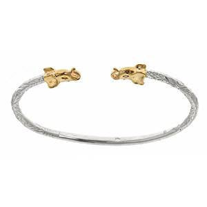 Elephant .925 Sterling Silver + 14K Gold Tip West Indian Bangle (ONE BANGLE) - Betterjewelry