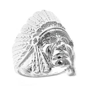 Men's .925 Sterling Silver Indian Chief Head, Chopper Biker Motorcycle (Made in USA)  Ring Sizes 7-12 - Betterjewelry