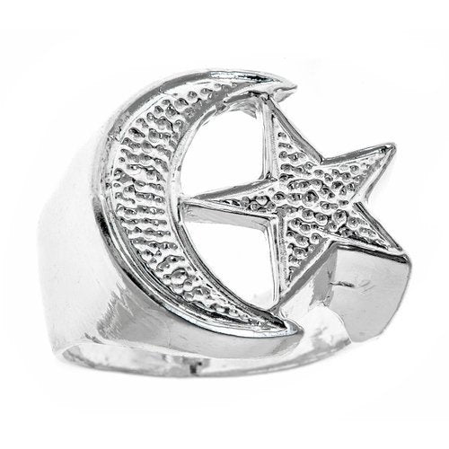 Men's .925 Sterling Silver Muslim / Islamic Crescent Moon & Star Ring Sizes 7-12 - Betterjewelry