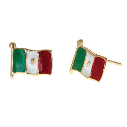 14K Yellow Gold Studs Earrings w. Mexico Flag - Betterjewelry