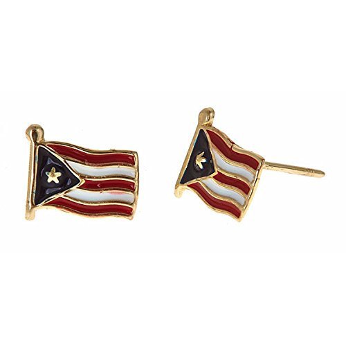 14K Yellow Gold Studs Earrings w. Puerto Rico Flag - Betterjewelry