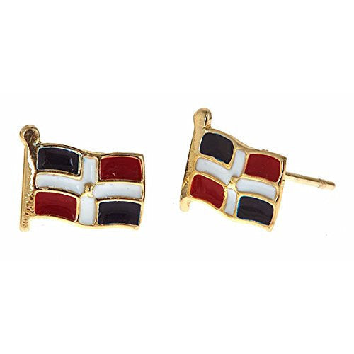 14K Yellow Gold Studs Earrings w. Dominican Republic Flag - Betterjewelry