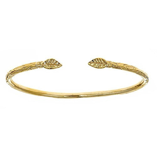 14K Yellow Gold West Indian Bangle w. Leaf Ends (19 GRAMS) - Betterjewelry