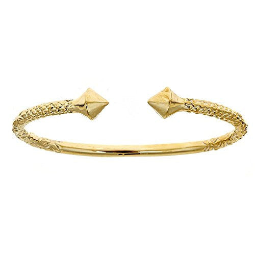 14K Yellow Gold West Indian Bangle w. Thick Pyramid Ends (51 GRAMS) - Betterjewelry
