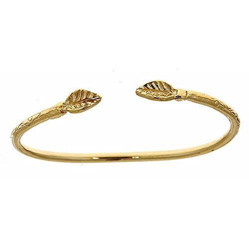 14K Yellow Gold BABY West Indian Bangle w. Leaf Ends (10.5 grams) - Betterjewelry
