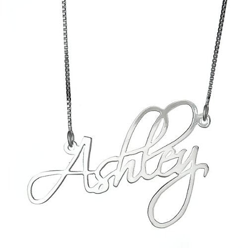 Modern Script .925 Sterling Silver Name Plate Necklace - Betterjewelry