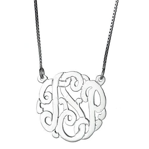 Small .925 Sterling Silver Custom Three Letter Monogram Pendant Necklace (.9") - Betterjewelry