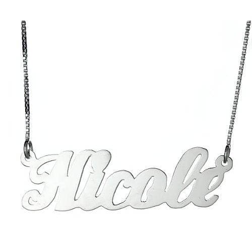 Personalized Classic Script .925 Sterling Silver Name Plate Necklace - Betterjewelry