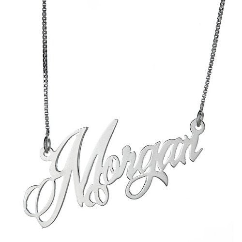 Personalized Sleek Script .925 Sterling Silver Name Plate Necklace - Betterjewelry