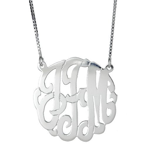 Medium .925 Sterling Silver Custom Three Letter Initial Monogram Pendant Necklace (1.25") - Betterjewelry