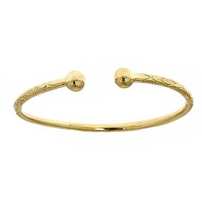 10K Yellow Gold West Indian Bangle w. Ball Ends (Made in USA) - Betterjewelry