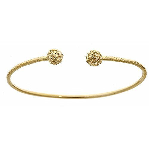 14K Yellow Gold West Indian Bangle w. Textured Ball Ends (Made in USA) - Betterjewelry