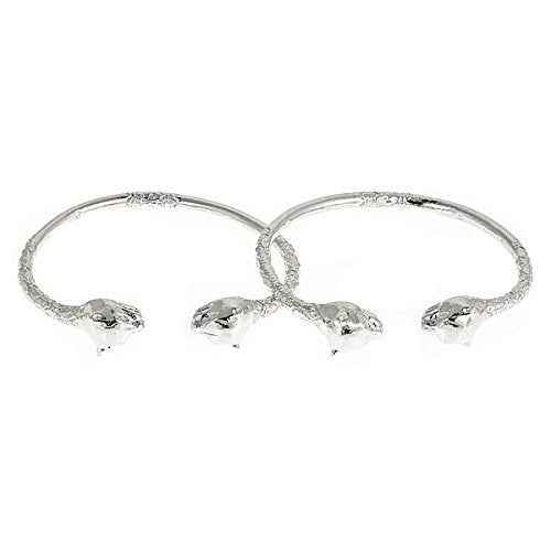 Large Panther Heads .925 Sterling Silver West Indian Bangles (Pair) - Betterjewelry