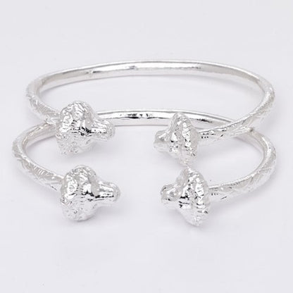 Better Jewelry Thick Lion Ends .925 Sterling Silver West Indian Bangles, 1 pair