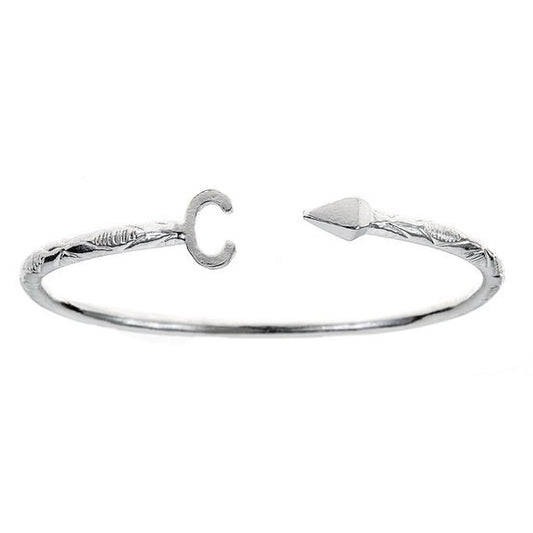 Personalized West Indian Bangle w. Pyramid End .925 Sterling Silver - Betterjewelry