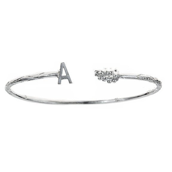 Personalized Letter + Grape End West Indian Bangle .925 Sterling Silver - Betterjewelry