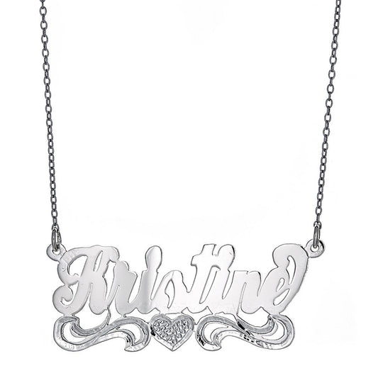 Better Jewelry Personalized .925 Sterling Silver Textured Heart Classic Nameplate (MADE IN USA)