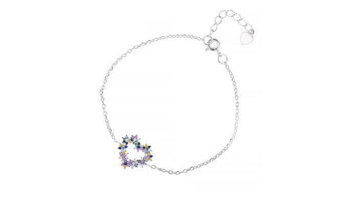 Better Jewelry .925 Sterling Silver  "Rainbow Heart" Bracelet CZ