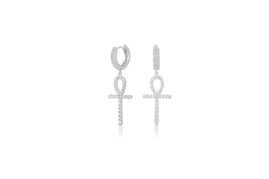 Better Jewelry Ankh Cross CZ Stones Earrings .925 Sterling Silver
