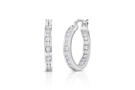 Better Jewelry Hoop Earrings with CZ Stone in&out .925 Sterling Silver