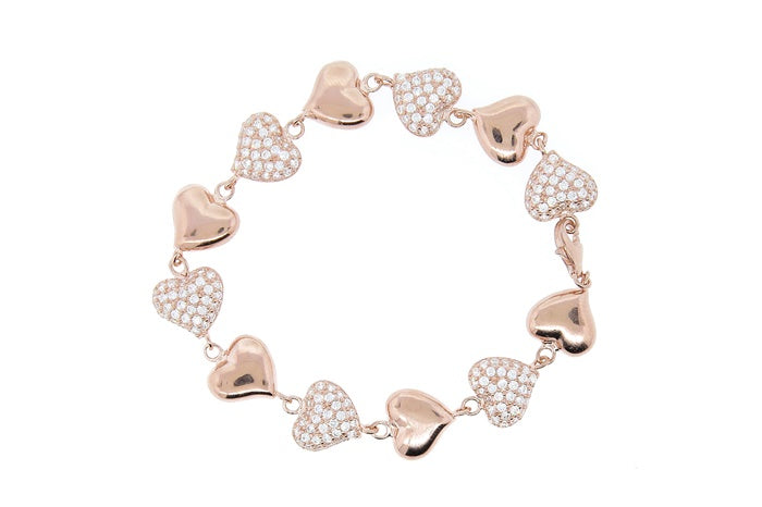 Better Jewelry .925 Sterling Silver Charm Bracelet  Heart Links CZ