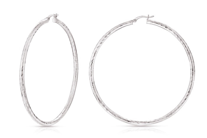 Better Jewelry Hoop Earrings Diamond Cut .925 Sterling Silver 3mm