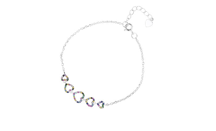 Better Jewelry .925 Sterling Silver  "Rainbow Hearts" Bracelet CZ
