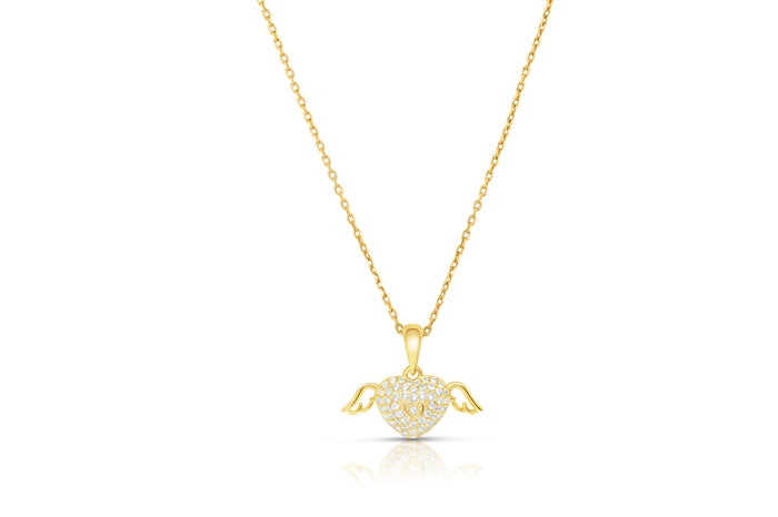 Better Jewelry .925 Sterling Silver Rolo Chain Diamond Heart w. Angel Wings Necklace