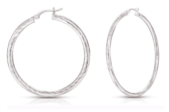 Better Jewelry Hoop Earrings Diamond Cut .925 Sterling Silver 3mm