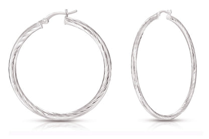 Better Jewelry Hoop Earrings Diamond Cut .925 Sterling Silver 3mm