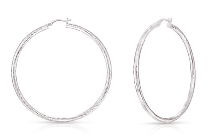 Better Jewelry Hoop Earrings Diamond Cut .925 Sterling Silver 3mm