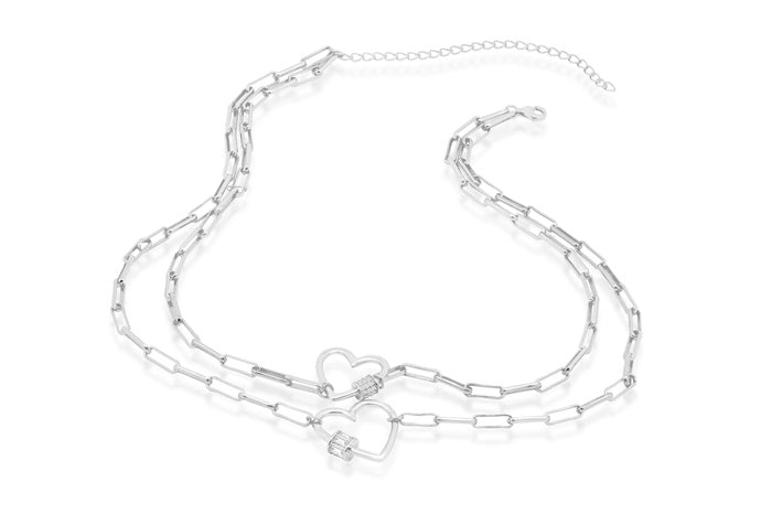 Better Jewelry .925 Sterling Silver Paper Clip Chain Necklace Hearts CZ