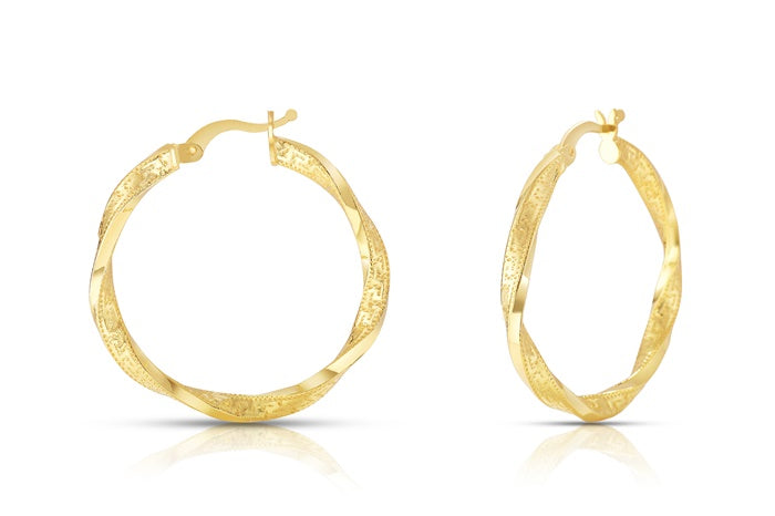 Better Jewelry Greek Key Hoop Earrings .925 Sterling Silver Gold Plated 3mm