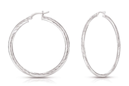 Better Jewelry Hoop Earrings Diamond Cut .925 Sterling Silver 3mm